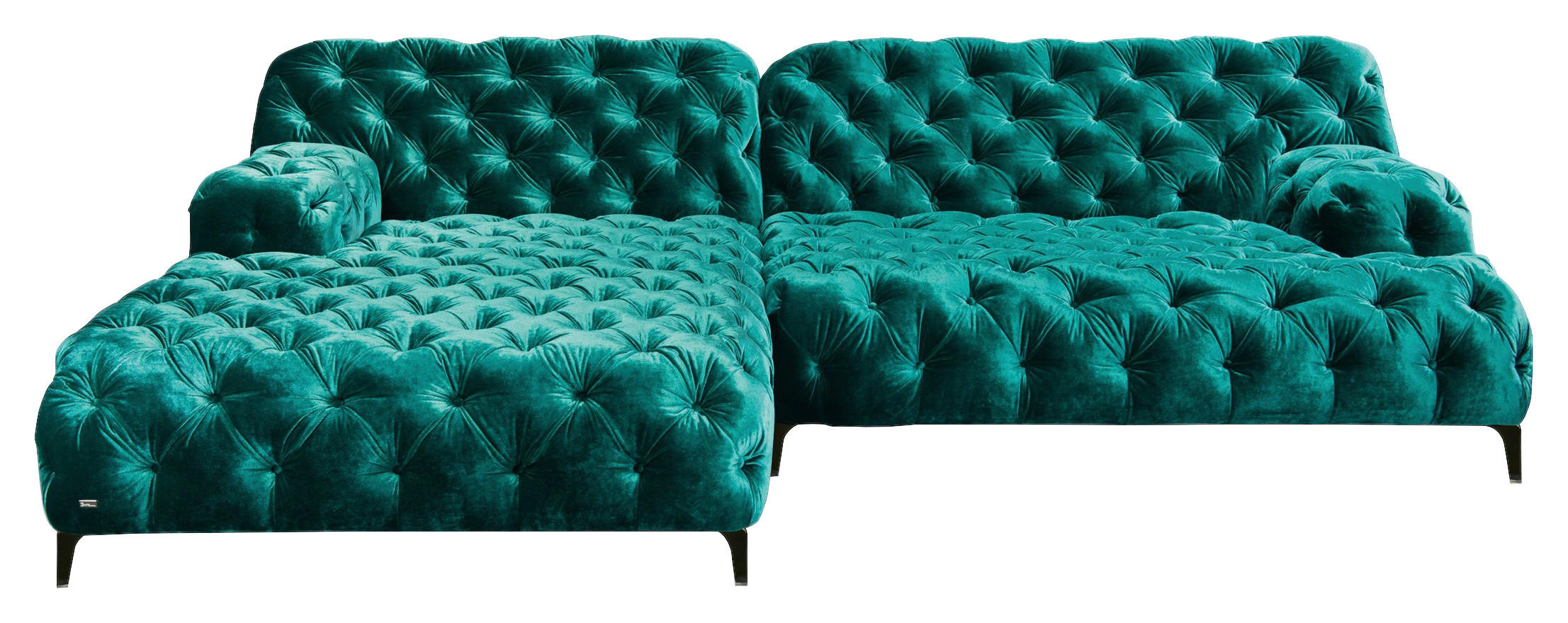 ECKSOFA in Velours Smaragdgrün  196/297 cm  - Smaragdgrün/Schwarz, Trend, Textil/Metall (196/297cm) - Bretz