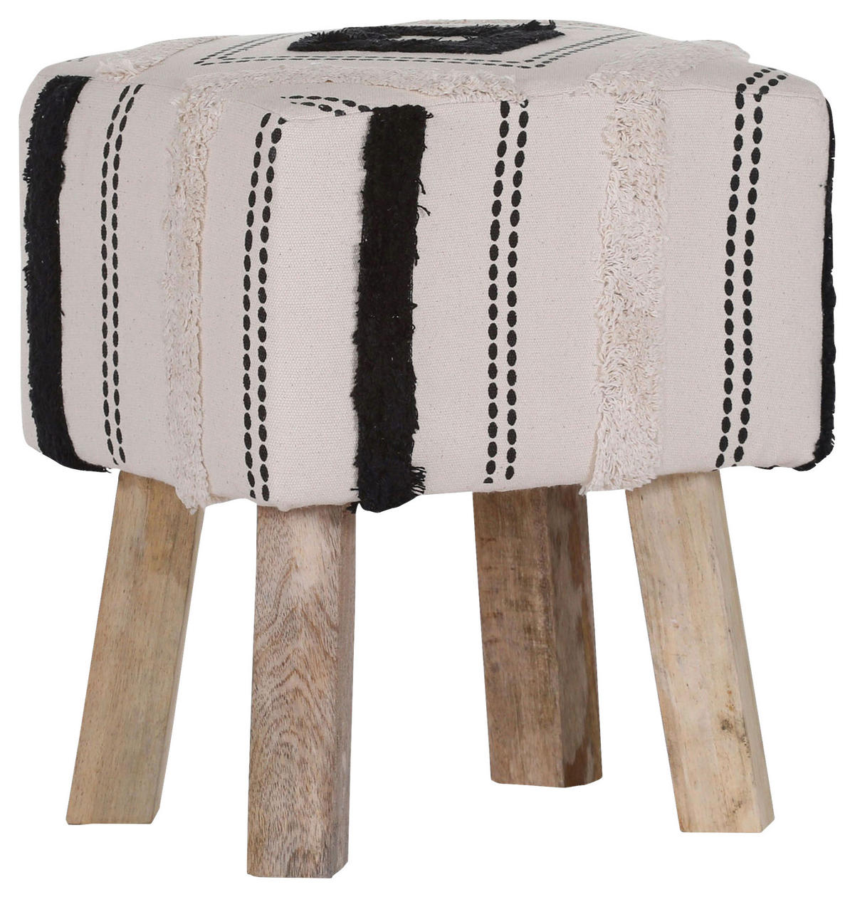 HOCKER Webstoff Creme, Schwarz, Beige  - Beige/Creme, Trend, Holz/Textil (40/50/35cm) - Carryhome