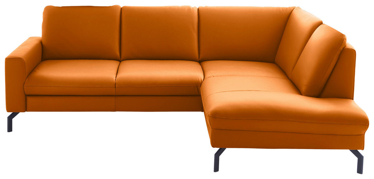 ECKSOFA in Echtleder Orange  - Schwarz/Orange, Design, Leder/Metall (250/194cm) - Beldomo Premium