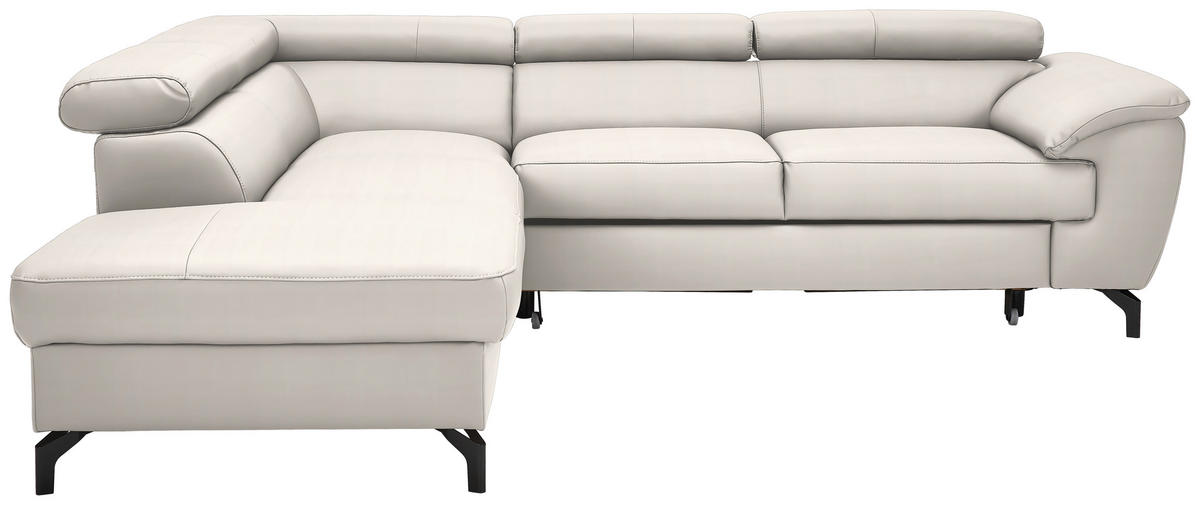 ECKSOFA in Echtleder Creme  - Creme/Schwarz, Design, Leder/Metall (220/256cm) - Celina Home