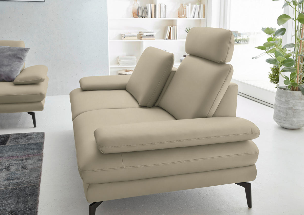 2,5-SITZER in Echtleder Creme, Naturfarben  - Creme/Schwarz, Design, Leder/Metall (196/86/104cm) - Dieter Knoll