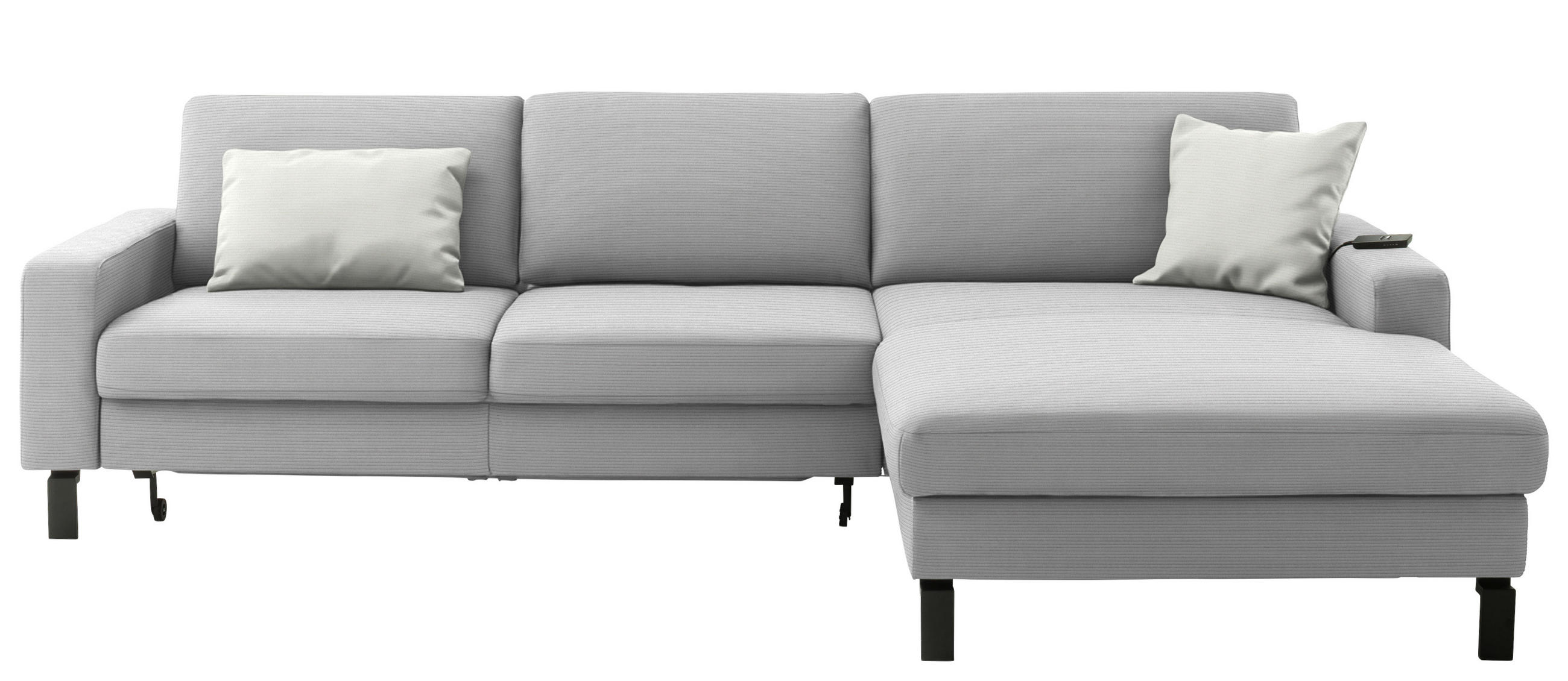 ECKSOFA Cord Hellgrau  - Hellgrau/Schwarz, Design, Textil/Metall (298/185cm) - Pure Home Lifestyle