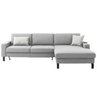 ECKSOFA Cord Hellgrau  - Hellgrau/Schwarz, Design, Textil/Metall (298/185cm) - Pure Home Lifestyle