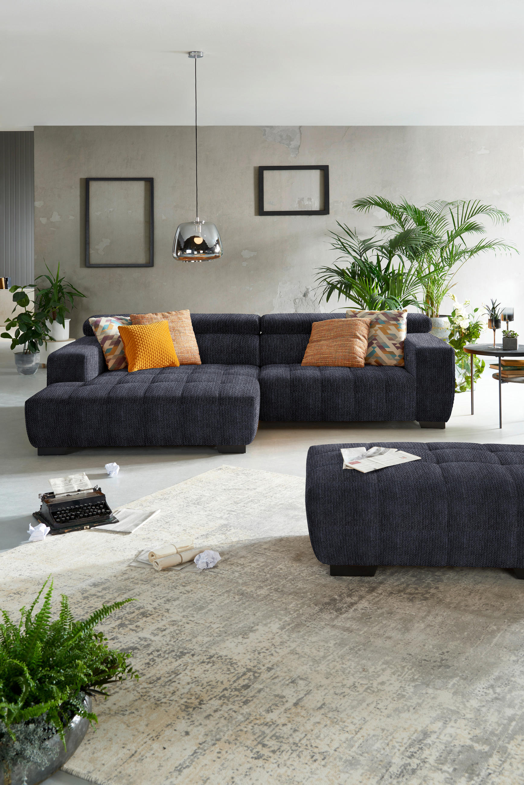 ECKSOFA in Webstoff Dunkelgrau  - Dunkelgrau/Schwarz, Konventionell, Textil/Metall (182/279cm) - Hom`in