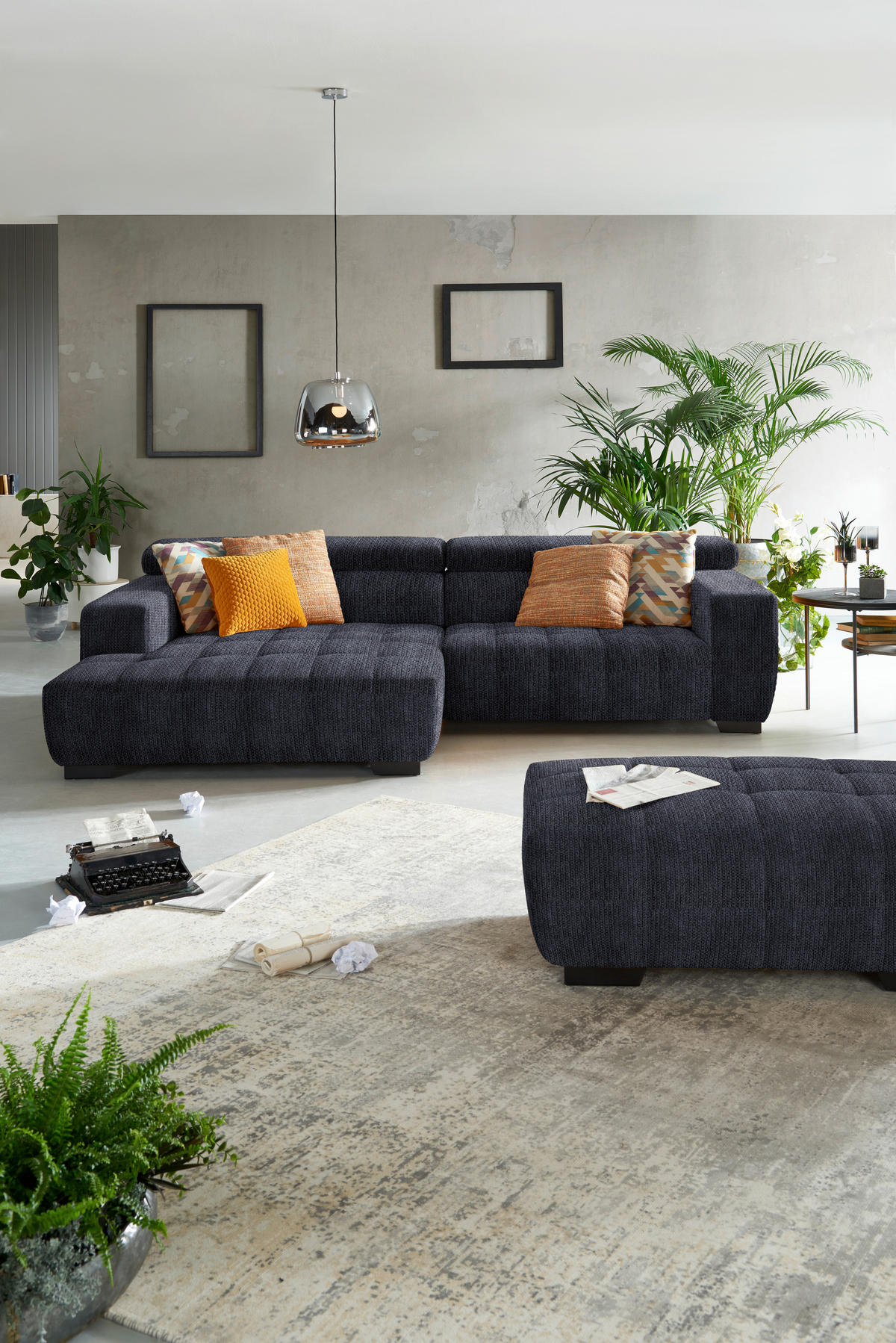 ECKSOFA in Webstoff Dunkelgrau  - Dunkelgrau/Schwarz, Konventionell, Textil/Metall (182/279cm) - Hom`in