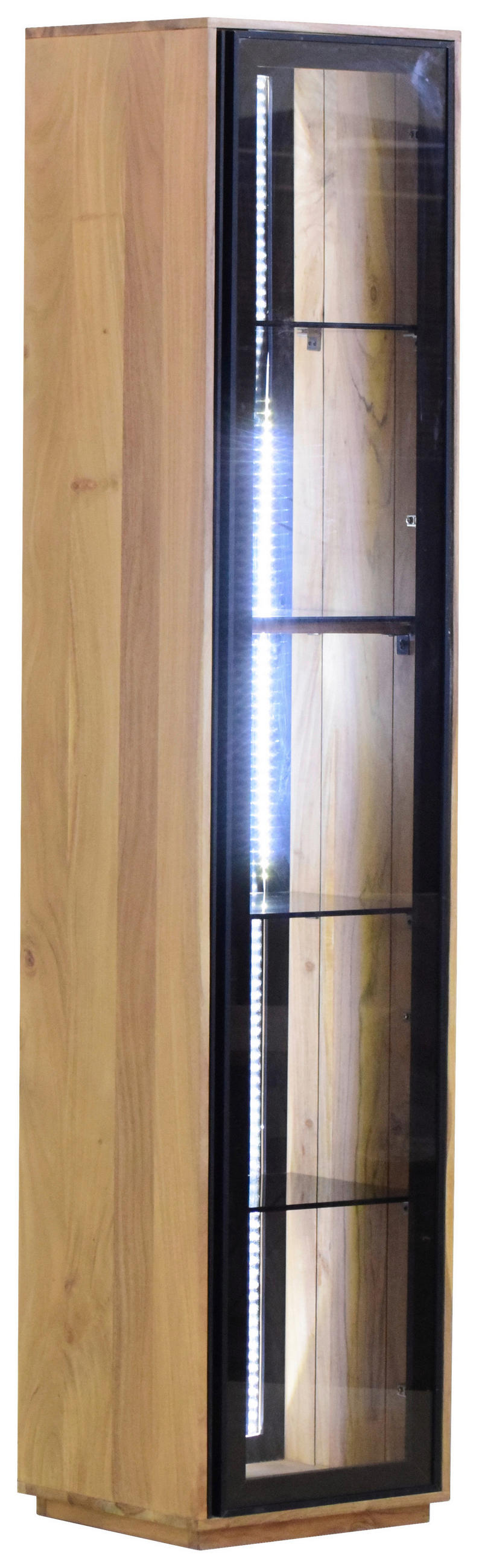 VITRINE in vollmassiv Akazie Schwarz, Akaziefarben  - Alufarben/Schwarz, Lifestyle, Glas/Holz (43/200/40cm) - Landscape