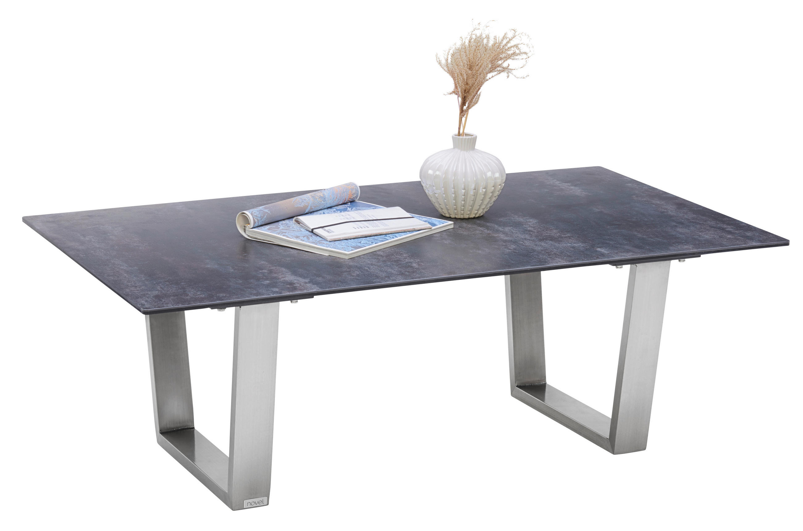 COUCHTISCH Hartglas 120/70/42 cm rechteckig Edelstahlfarben, Dunkelgrau  - Edelstahlfarben/Dunkelgrau, Design, Glas/Keramik (120/70/42cm) - Novel