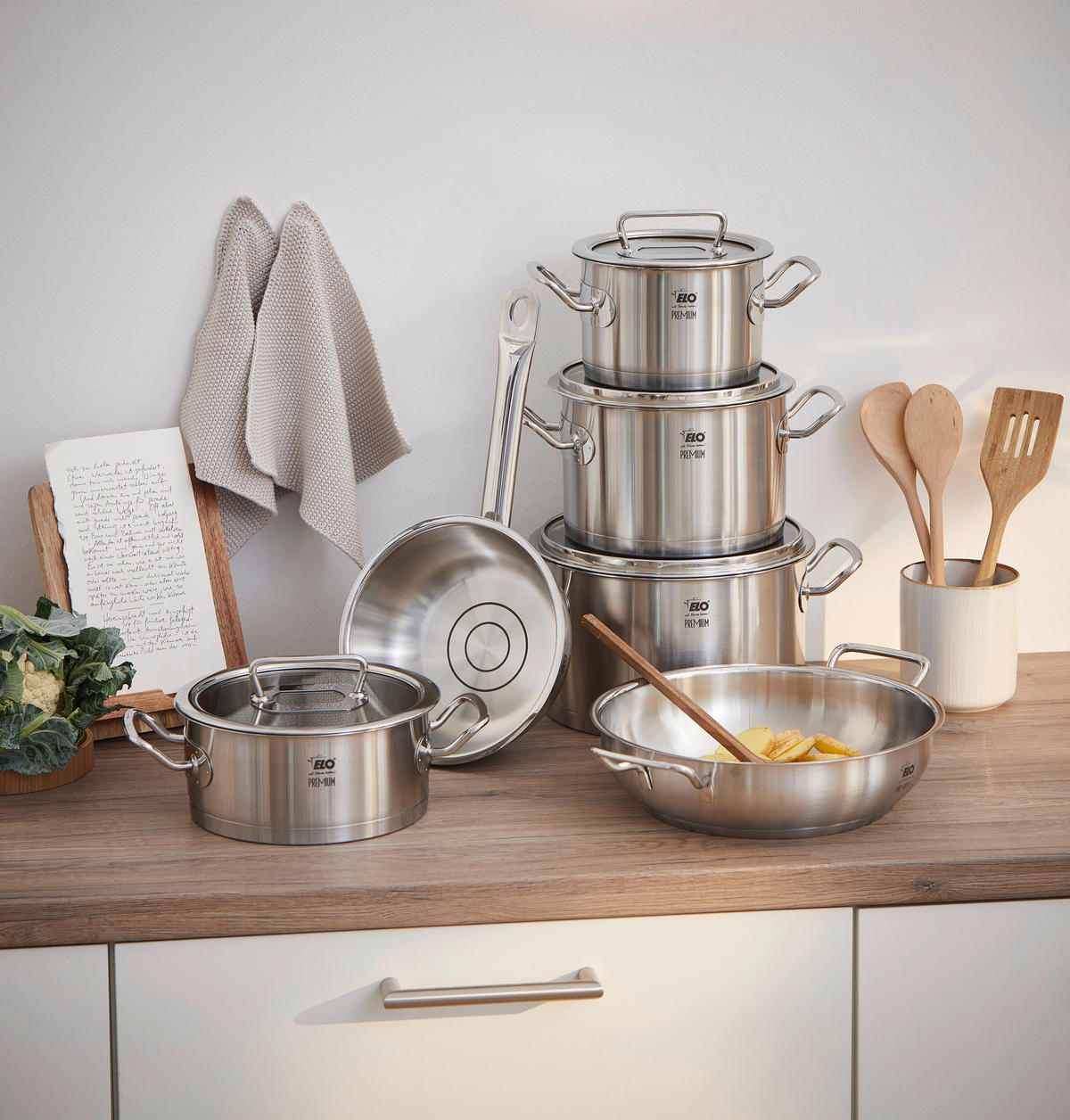 KOCHTOPFSET ELO Gourmet Plus 6-teilig  - Edelstahlfarben/Transparent, Design, Glas/Metall - ELO