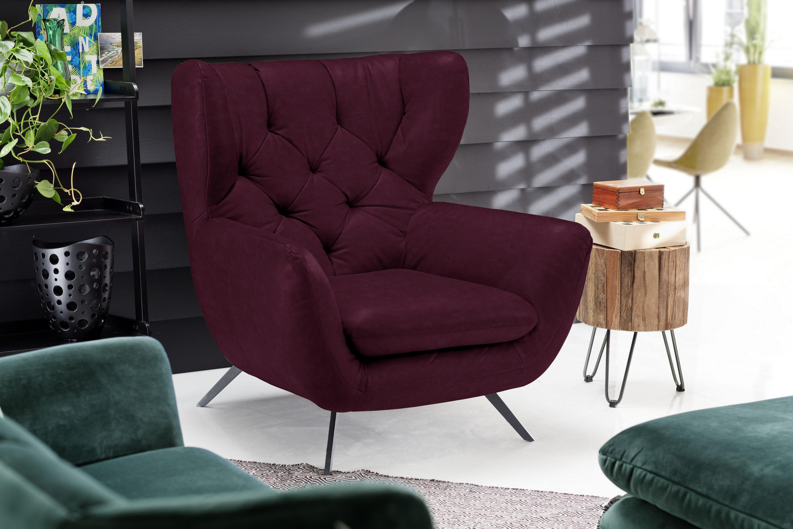CHESTERFIELD-SESSEL Mikrofaser Beere  - Beere/Schwarz, Design, Textil/Metall (100/106/95cm) - Pure Home Lifestyle