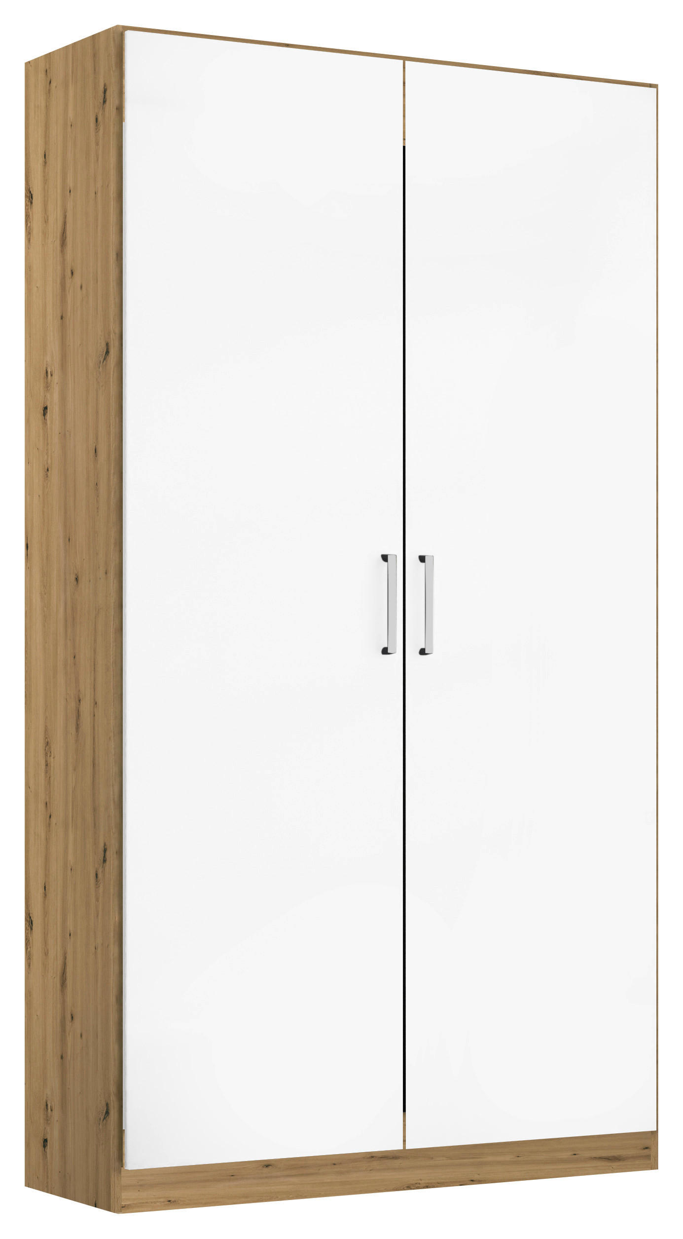 DREHTÜRENSCHRANK 91/197/54 cm 2-türig Eiche Artisan, Weiß Hochglanz  - Chromfarben/Weiß Hochglanz, MODERN, Holzwerkstoff/Kunststoff (91/197/54cm) - Rauch Möbel