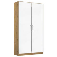 DREHTÜRENSCHRANK 91/197/54 cm 2-türig Eiche Artisan, Weiß Hochglanz  - Chromfarben/Weiß Hochglanz, MODERN, Holzwerkstoff/Kunststoff (91/197/54cm) - Rauch Möbel
