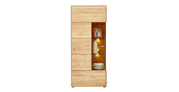 VITRINE Wildeiche massiv Eichefarben - Edelstahlfarben/Eichefarben, KONVENTIONELL, Glas/Holz (70,7/164,2/40,9cm) - Valnatura
