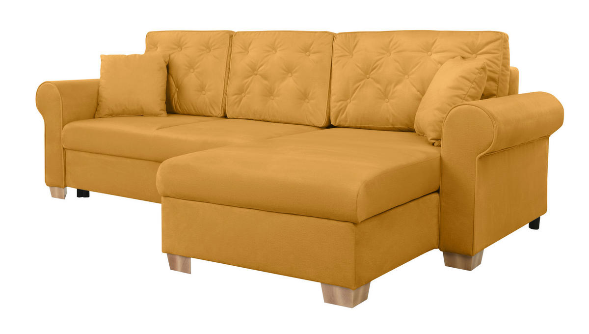 ECKSOFA in Gelb  - Gelb/Buchefarben, Design, Holz/Textil (266/161cm) - MID.YOU