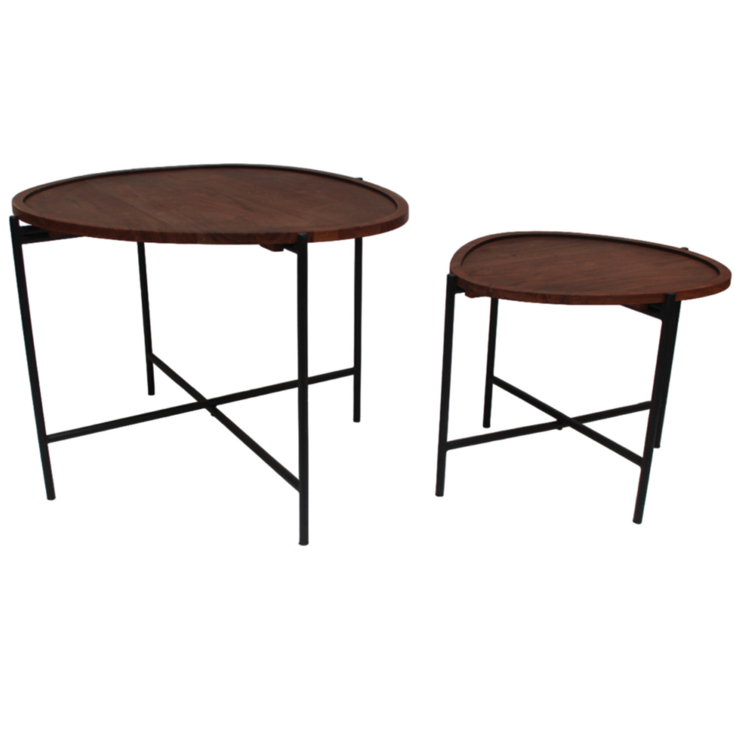COUCHTISCHSET Mangoholz massiv 65/58/45 cm organisch Braun  - Schwarz/Braun, MODERN, Holz/Metall (65/58/45cm) - MID.YOU