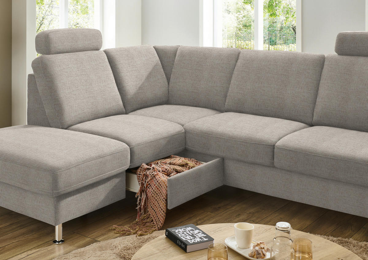 ECKSOFA in Webstoff Beige  - Beige/Alufarben, Konventionell, Textil/Metall (200/241cm) - Beldomo System