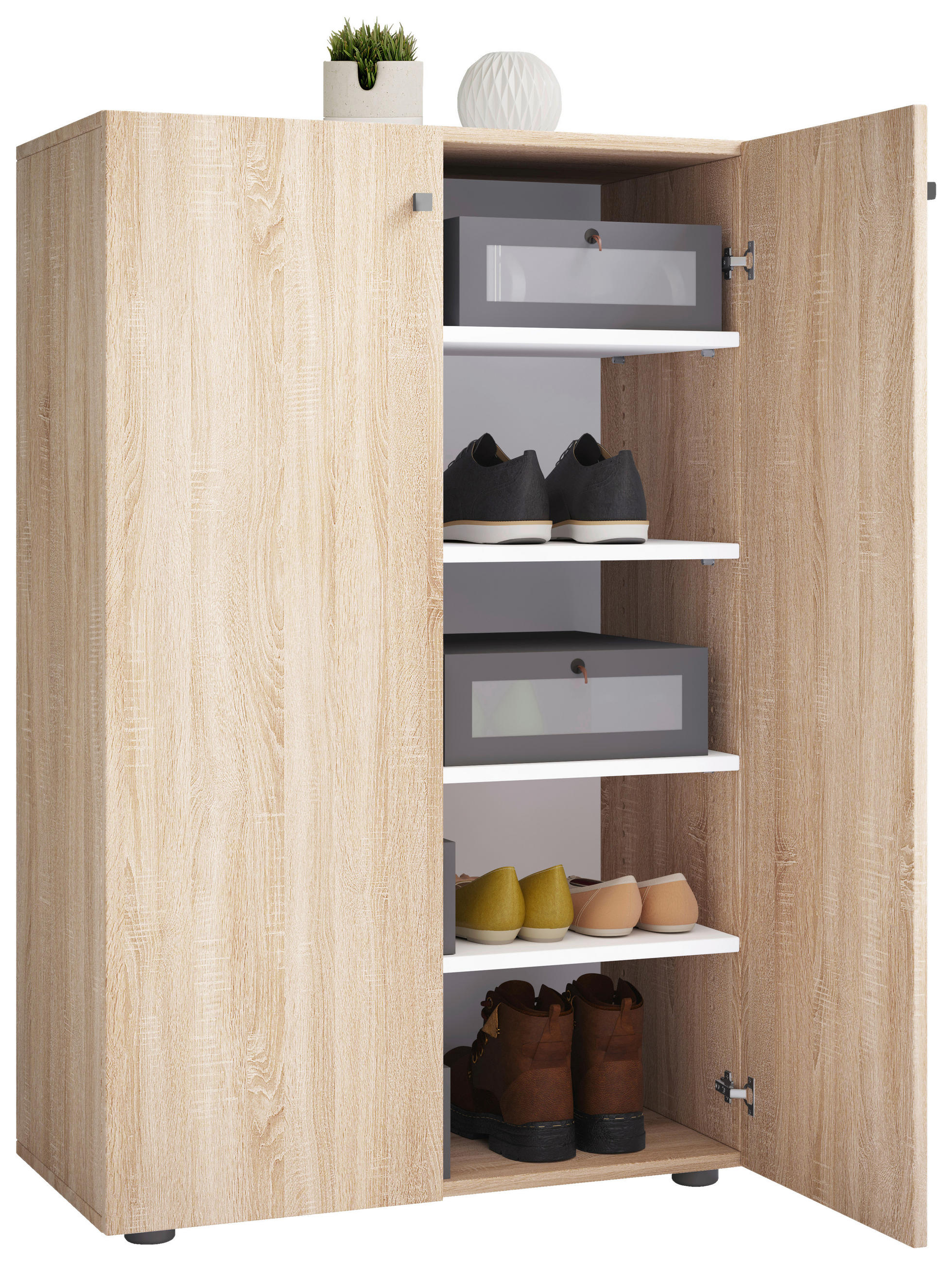SCHUHSCHRANK Lona  in 70/110/39 cm  - Silberfarben/Schwarz, Design, Holzwerkstoff/Kunststoff (70/110/39cm) - MID.YOU
