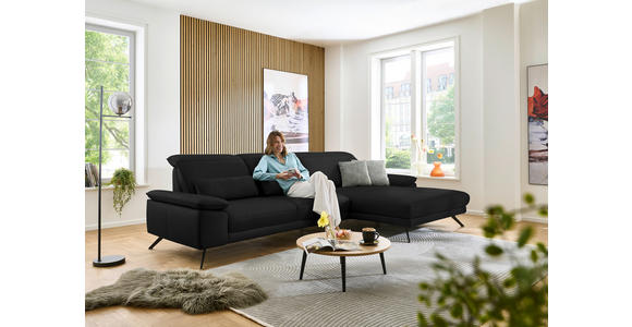 ECKSOFA in Echtleder Schwarz  - Schwarz, Design, Leder/Metall (332/193cm) - Dieter Knoll