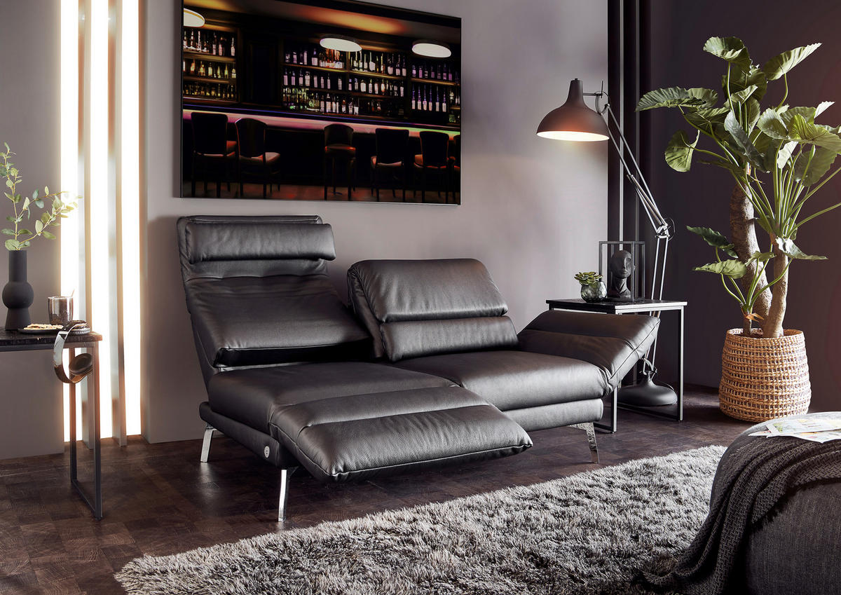 2-SITZER-SOFA Echtleder Schwarz  - Chromfarben/Schwarz, Design, Leder/Metall (178-226/82/96-177cm) - Dieter Knoll