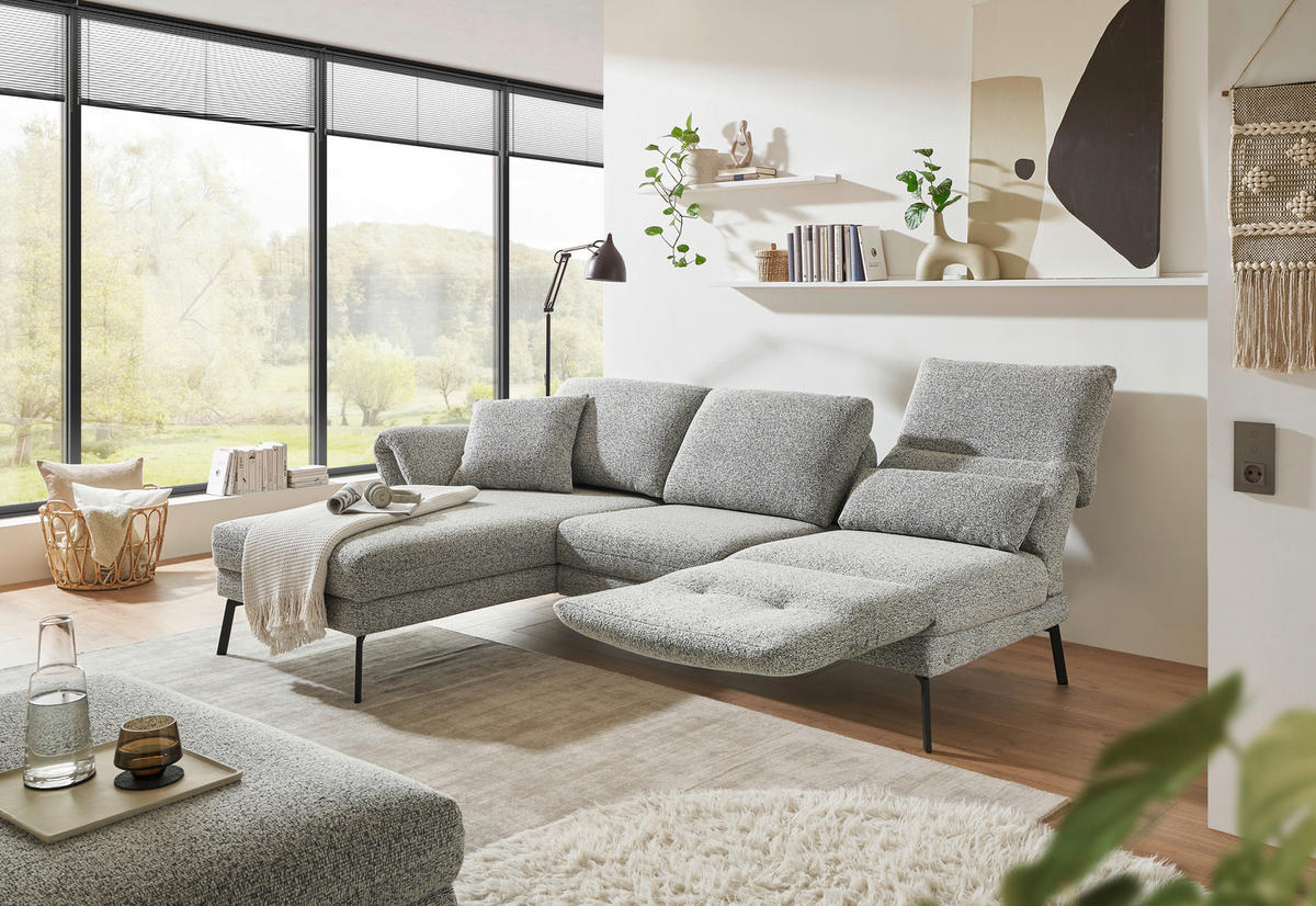 ECKSOFA in Flachgewebe Blaugrau  175-224/255-365 cm  - Blaugrau/Schwarz, Design, Textil/Metall (175-224/255-365cm) - Dieter Knoll