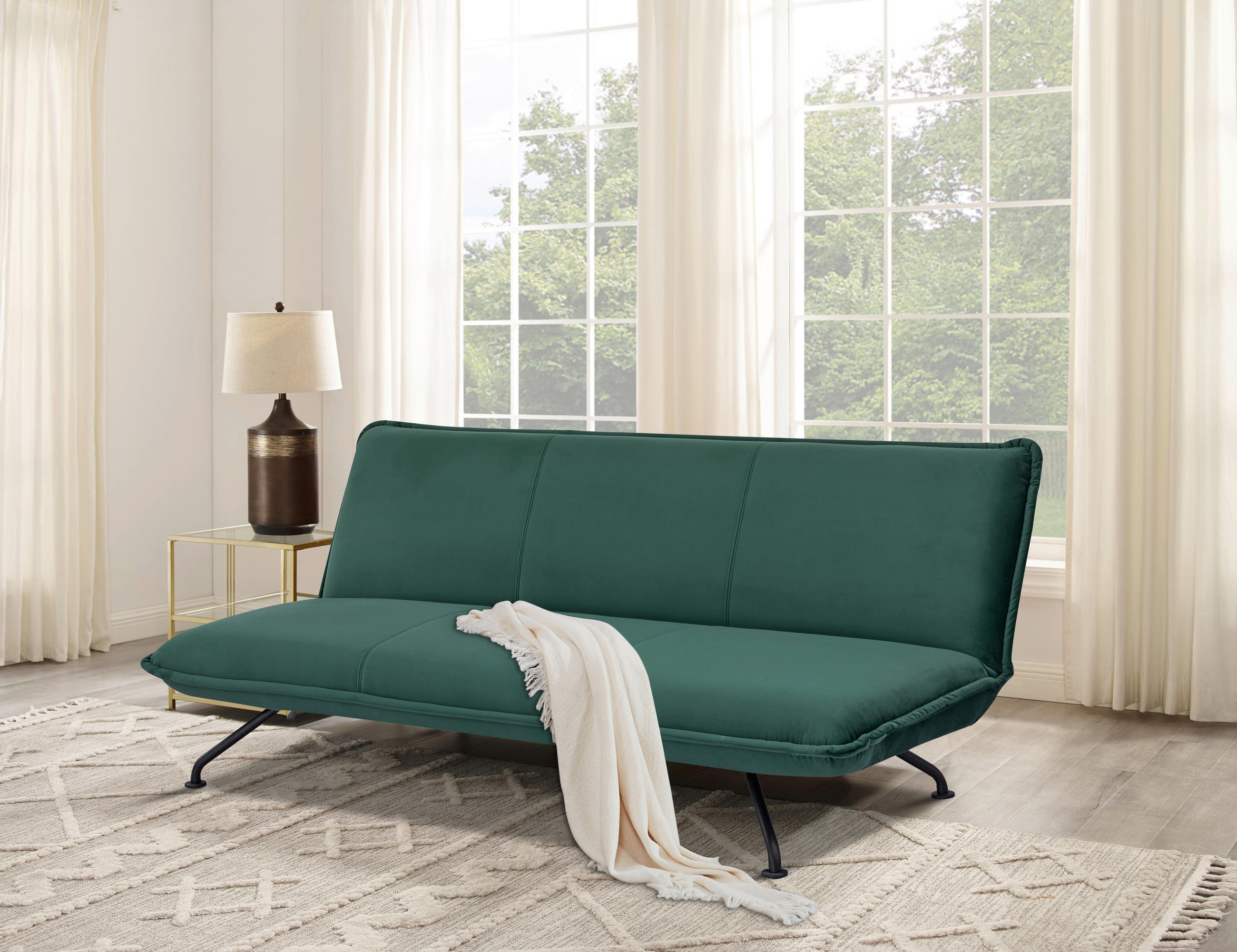 SCHLAFSOFA in Velours Grün  - Schwarz/Grün, MODERN, Textil/Metall (190/79/89cm) - MID.YOU