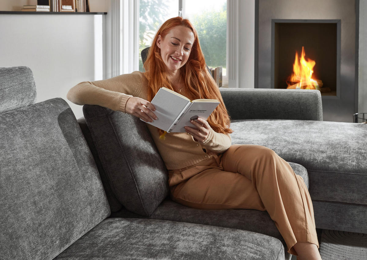 ECKSOFA in Chenille, Flachgewebe Dunkelgrau  - Dunkelgrau/Schwarz, Design, Textil/Metall (316/175cm) - Dieter Knoll