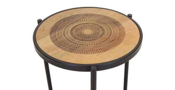 BEISTELLTISCH 40/40/59 cm Mangoholz massiv Naturfarben, Schwarz rund  - Schwarz/Naturfarben, Design, Holz/Metall (40/40/59cm) - Landscape