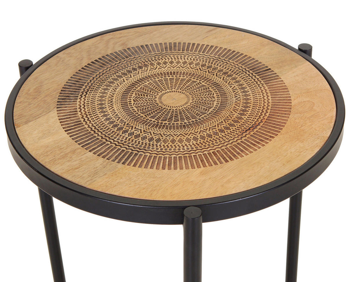 BEISTELLTISCH 40/40/59 cm Mangoholz massiv Naturfarben, Schwarz rund  - Schwarz/Naturfarben, Design, Holz/Metall (40/40/59cm) - Landscape