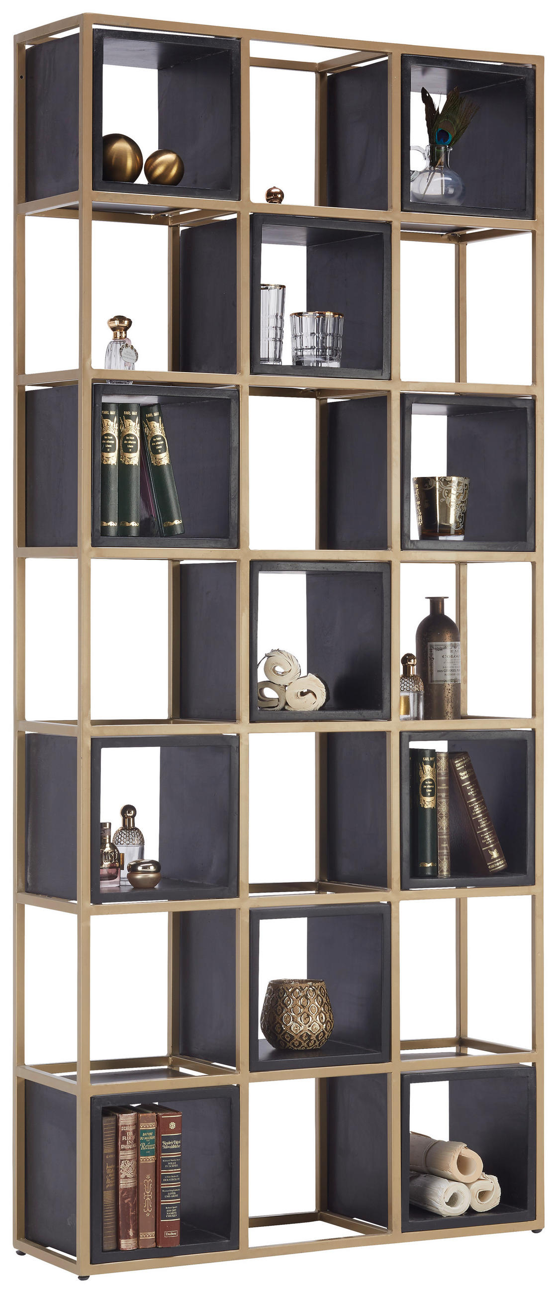 Regal 78/180/24 cm Schwarz, Goldfarben
