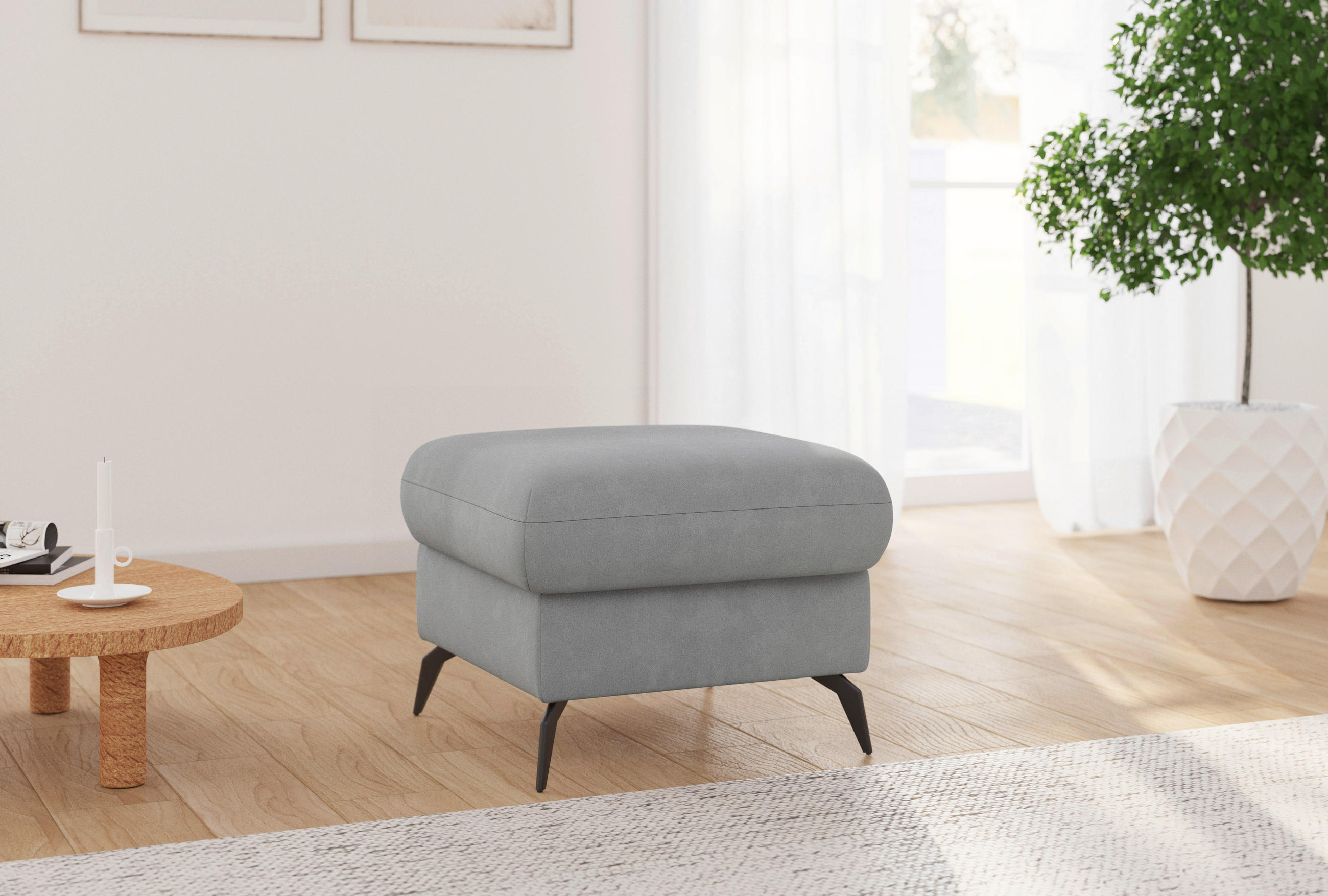 HOCKER Flachgewebe Grau  - Schwarz/Grau, KONVENTIONELL, Textil/Metall (58/50/58cm) - Sit & More