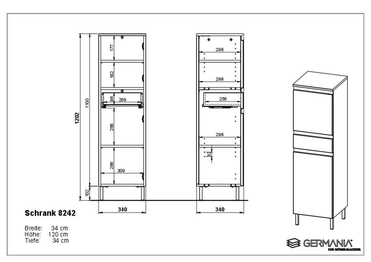 MIDISCHRANK 34/120/34 cm  - Kaschmir/Schwarz, MODERN, Holzwerkstoff/Metall (34/120/34cm) - Germania