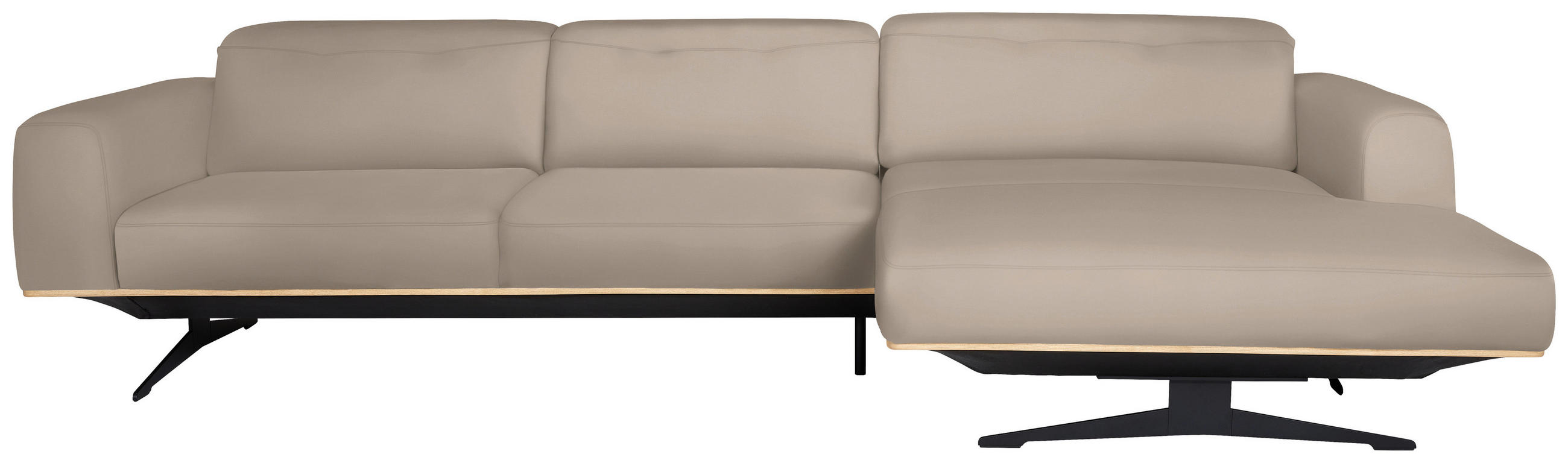 ECKSOFA in Echtleder Beige  - Eichefarben/Beige, Design, Leder/Holz (305/163cm) - Novel