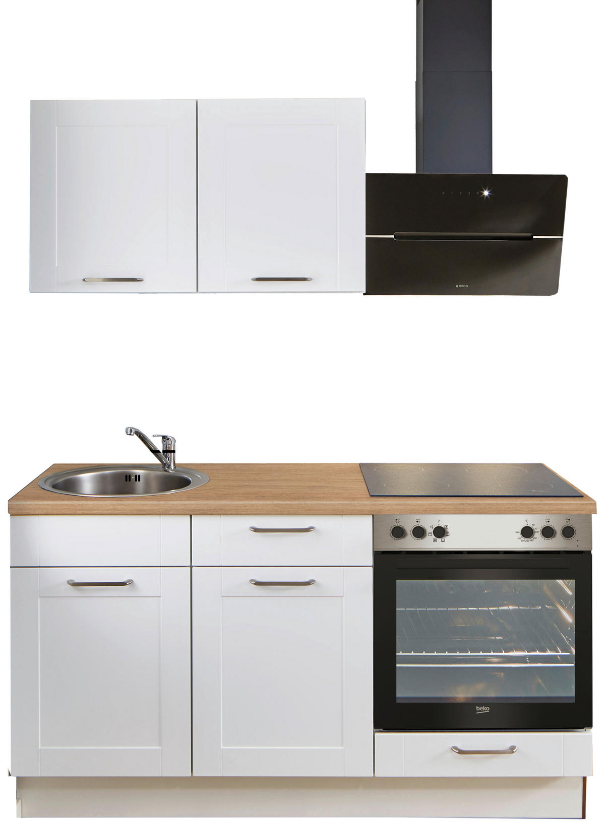 KÜCHENLEERBLOCK 160 cm   in Weiß, Eichefarben  - Edelstahlfarben/Eichefarben, Design, Holzwerkstoff/Metall (160cm) - Pino