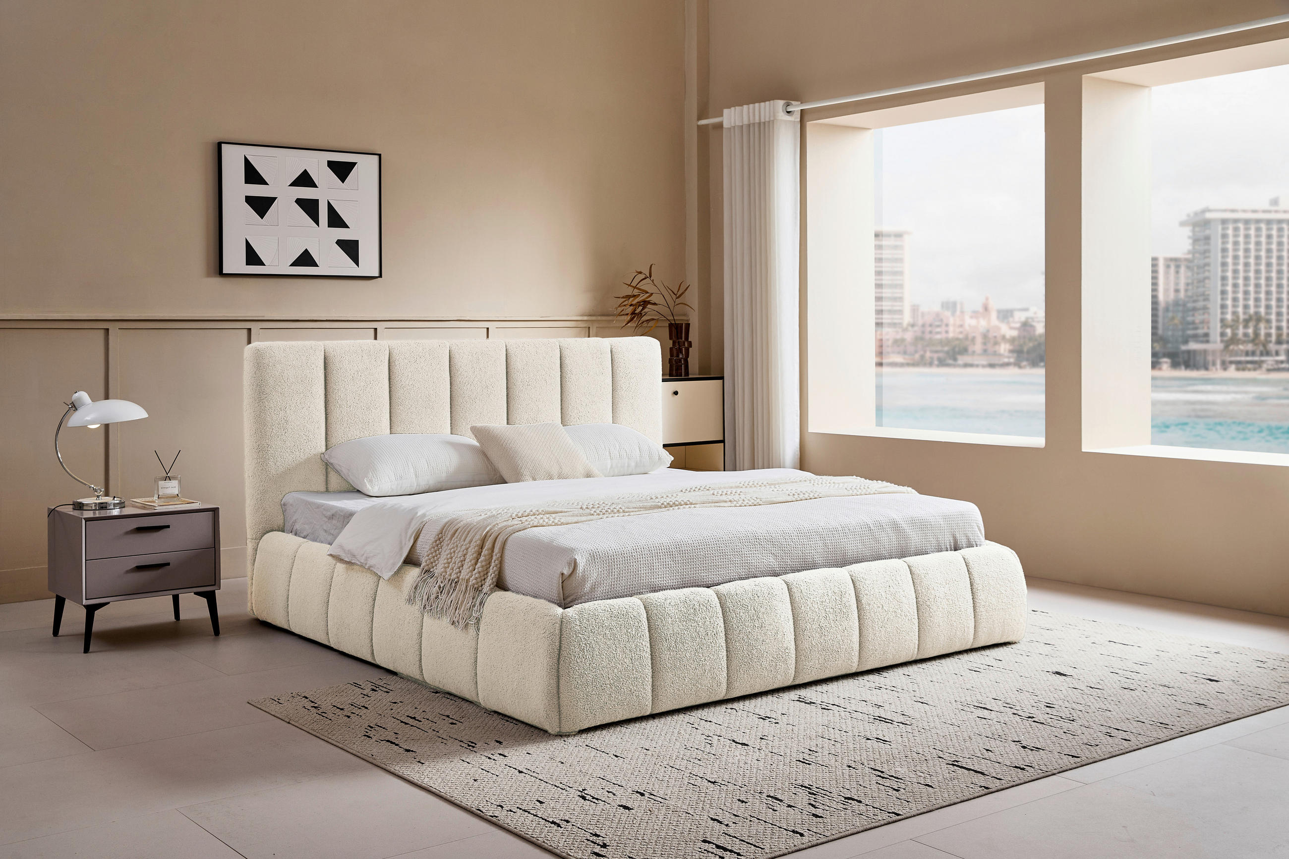 POLSTERBETT gepolstertes Kopfteil, Lattenrost, Bettkasten 180/200 cm  in Beige  - Beige/Schwarz, Design, Holz/Kunststoff (180/200cm) - Boxxx