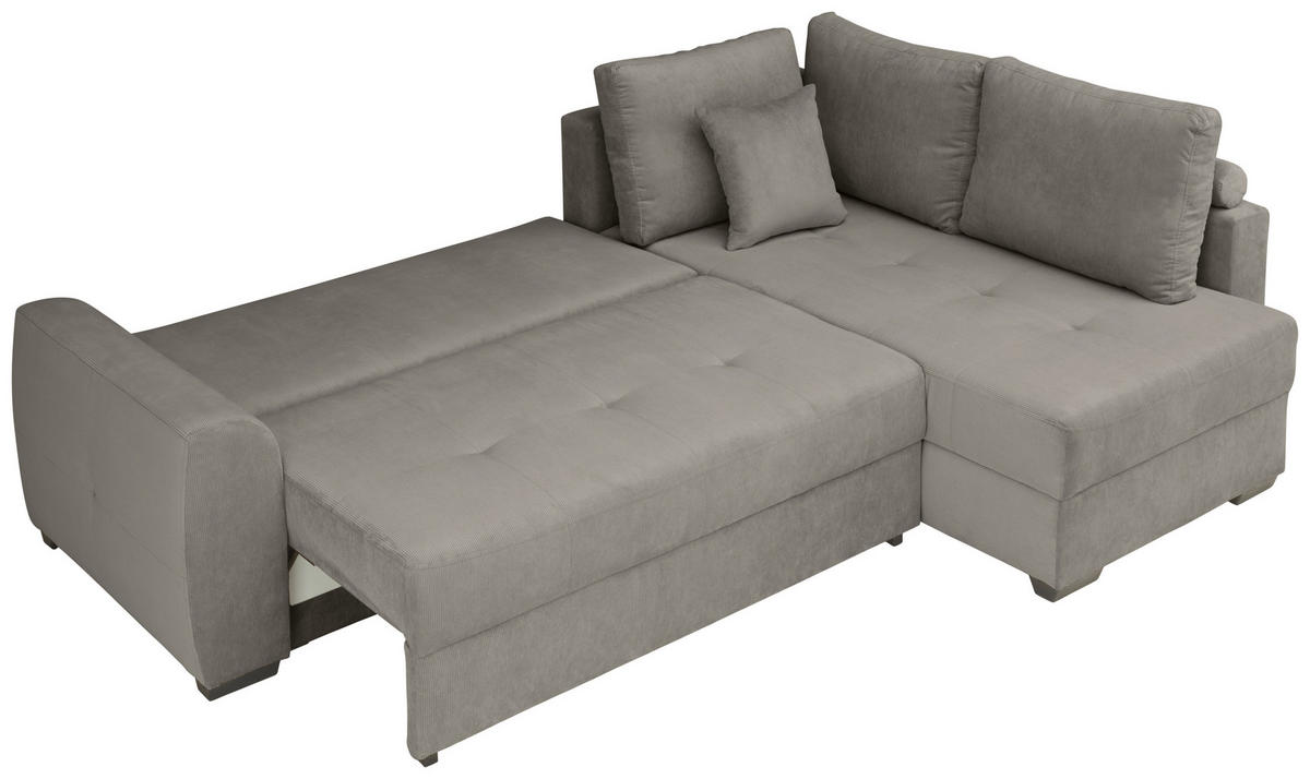 ECKSOFA inkl. Funktionen Hellgrau Cord  - Hellgrau/Schwarz, Design, Kunststoff/Textil (265/182cm) - Stylife
