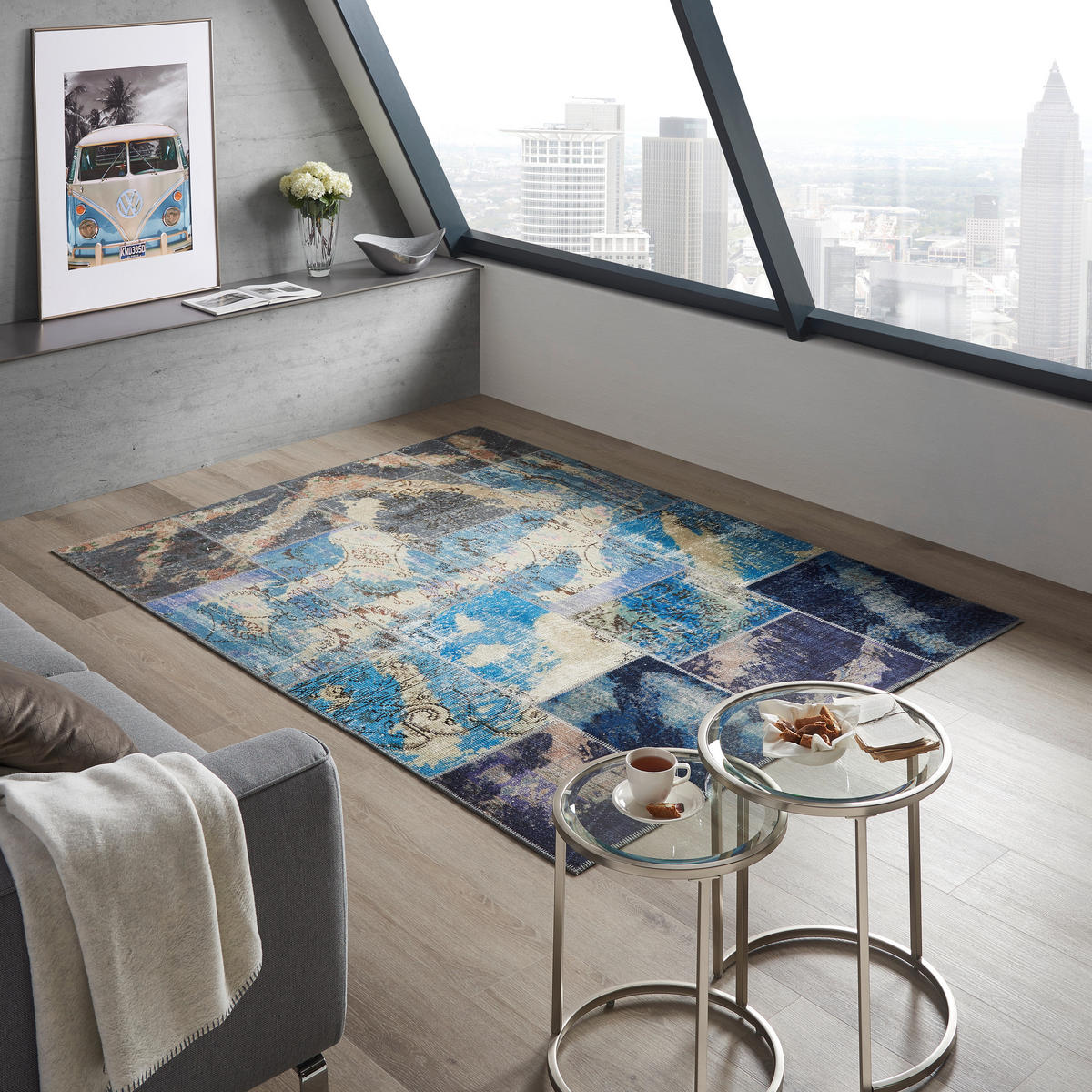 ORIENTALISK MATTA 80/150 cm Splash Blue Mix  - blå, Trend, textil (80/150cm) - Cazaris