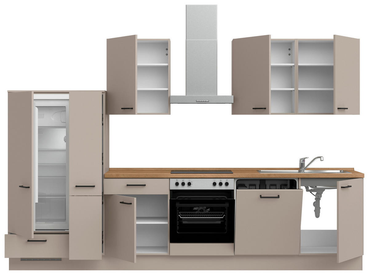 KÜCHENLEERBLOCK 330 cm   in Eichefarben  - Eichefarben/Schwarz, MODERN, Holzwerkstoff/Metall (330cm) - Nobilia