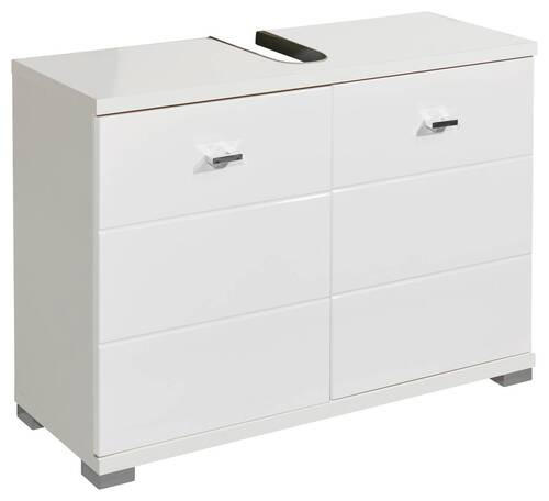 WASCHBECKENUNTERSCHRANK 80/57/31 cm - Weiß Hochglanz/Silberfarben, Basics, Holzwerkstoff/Kunststoff (80/57/31cm) - Livetastic