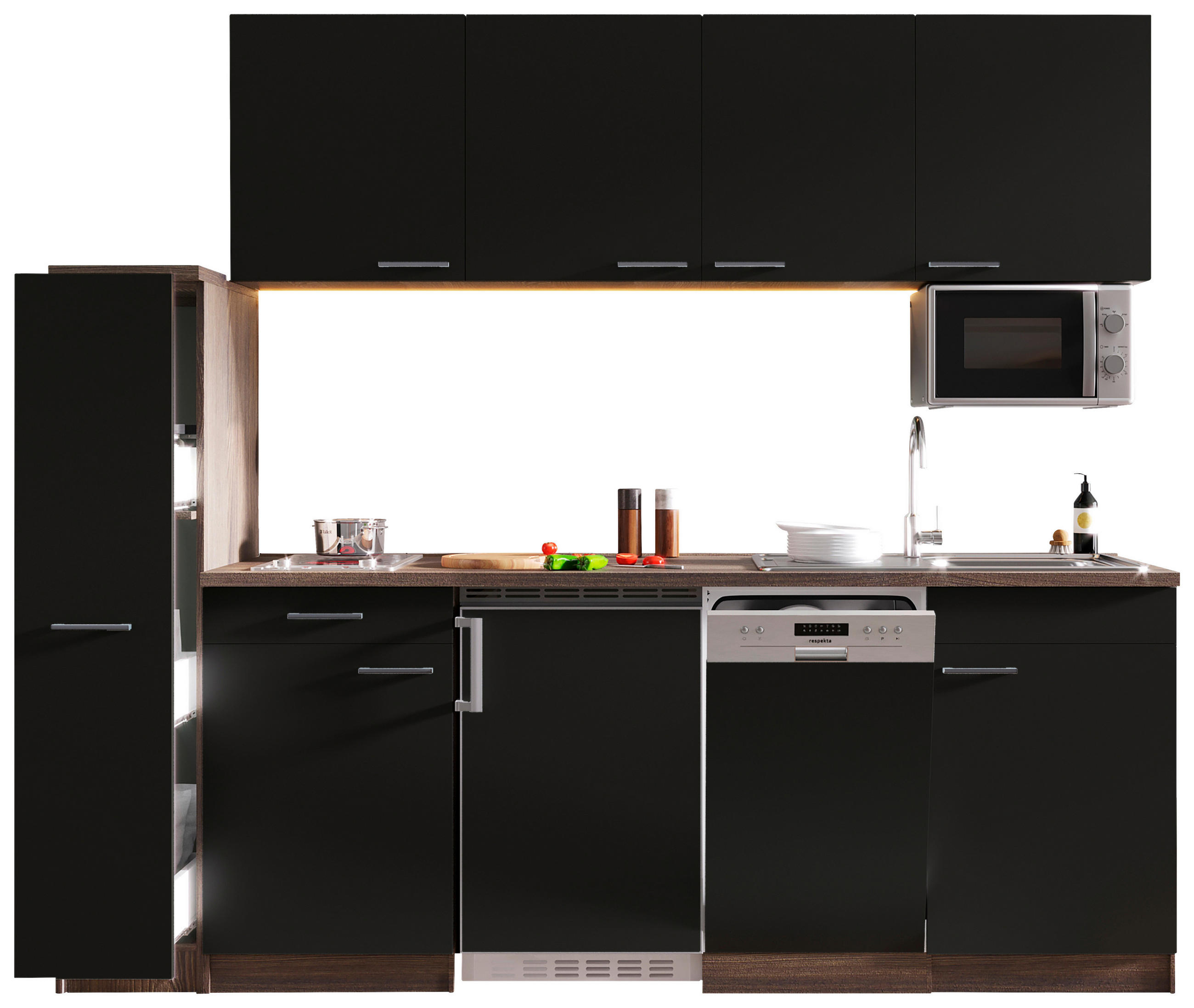 KÜCHENBLOCK 225 cm   in Schwarz  - Eichefarben/Alufarben, Basics, Holzwerkstoff/Kunststoff (225cm) - Respekta