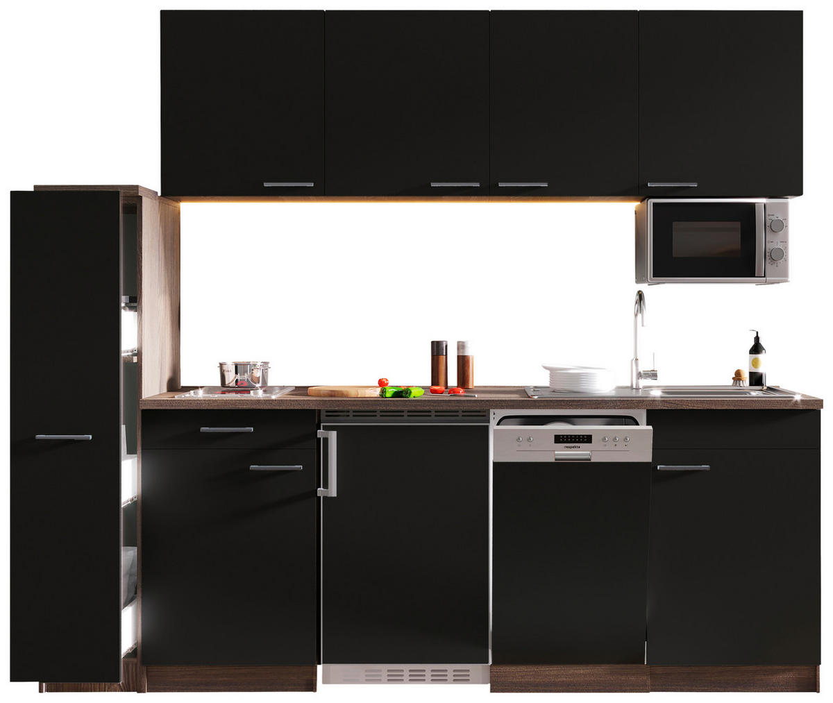 MODULKÖK 225 cm   i svart  - aluminiumfärg/svart, Basics, trämaterial/plast (225cm) - Respekta
