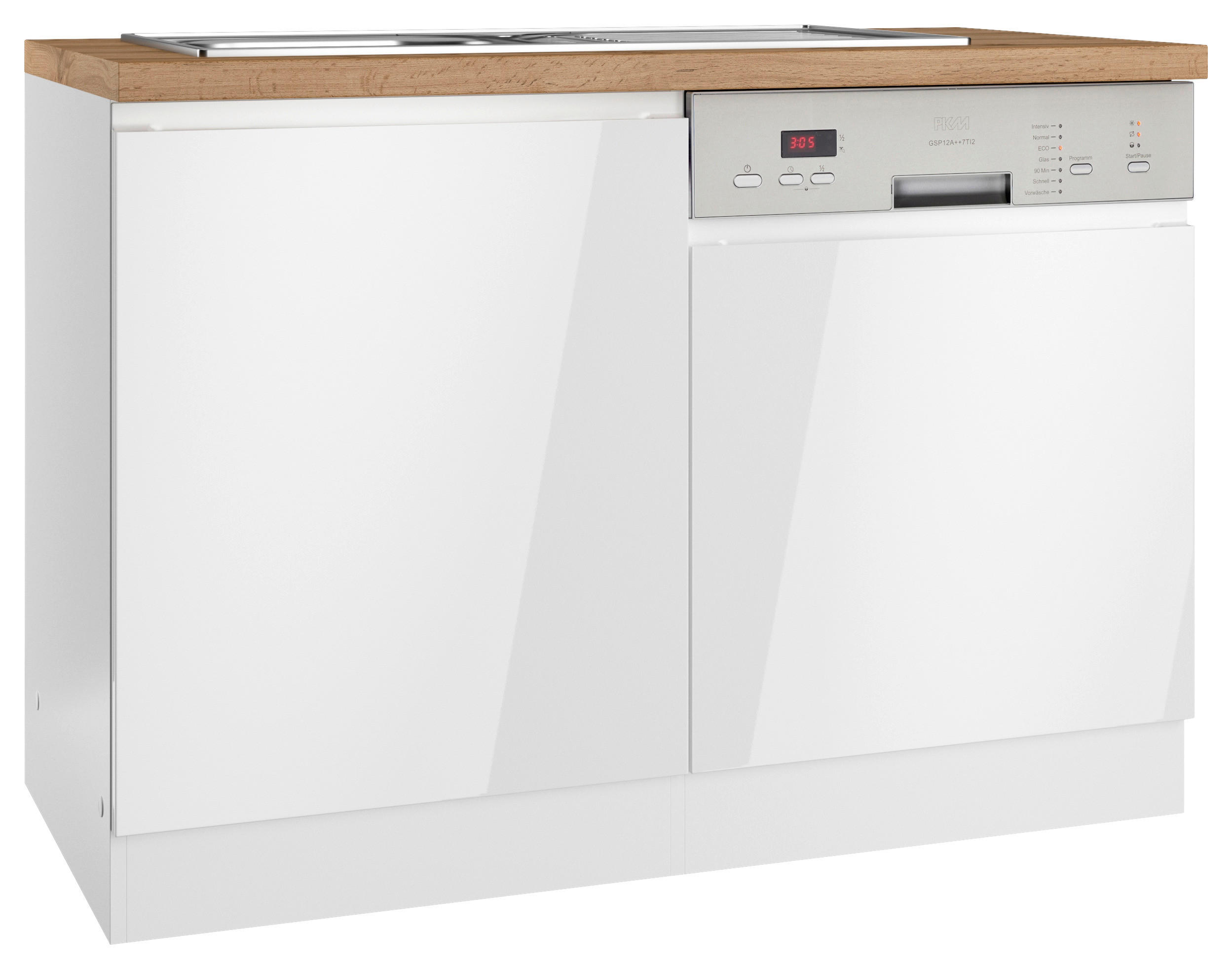 Spülenunterschrank Monza B: 120 cm Weiß/Eiche Dekor