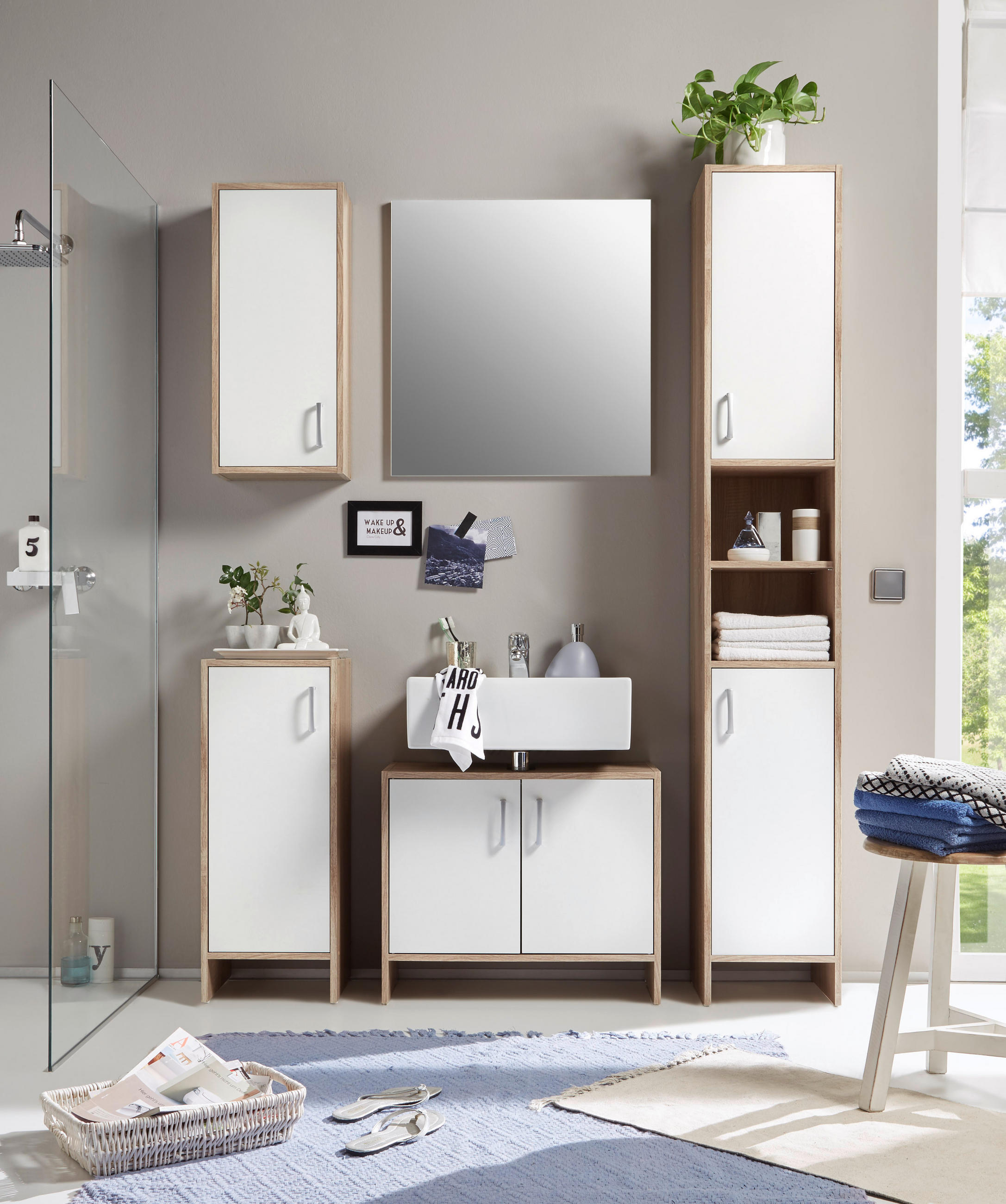 KUPAONICA  bijela, boje hrasta  - bijela/boje hrasta, Basics, drvni materijal (129cm) - Livetastic