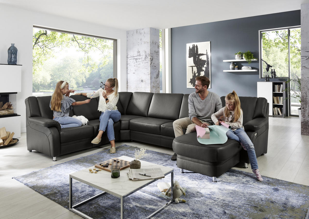 WOHNLANDSCHAFT in Echtleder Anthrazit  - Anthrazit/Alufarben, Konventionell, Leder/Metall (239/329/165cm) - Beldomo Premium