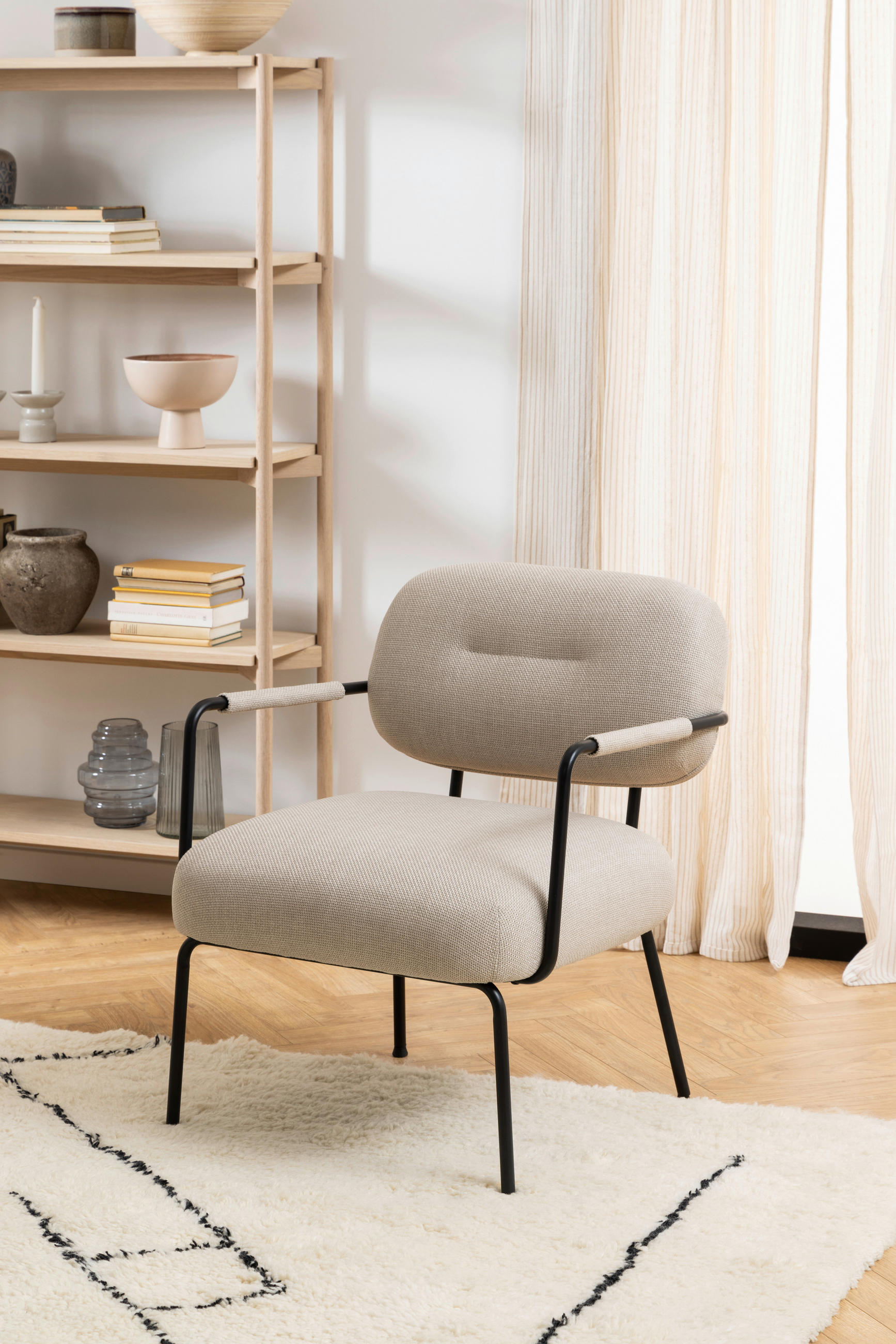 STOL MED ARMSTÖD vävt tyg  - beige/svart, Trend, metall/textil (66/79,5/72cm) - Best Price
