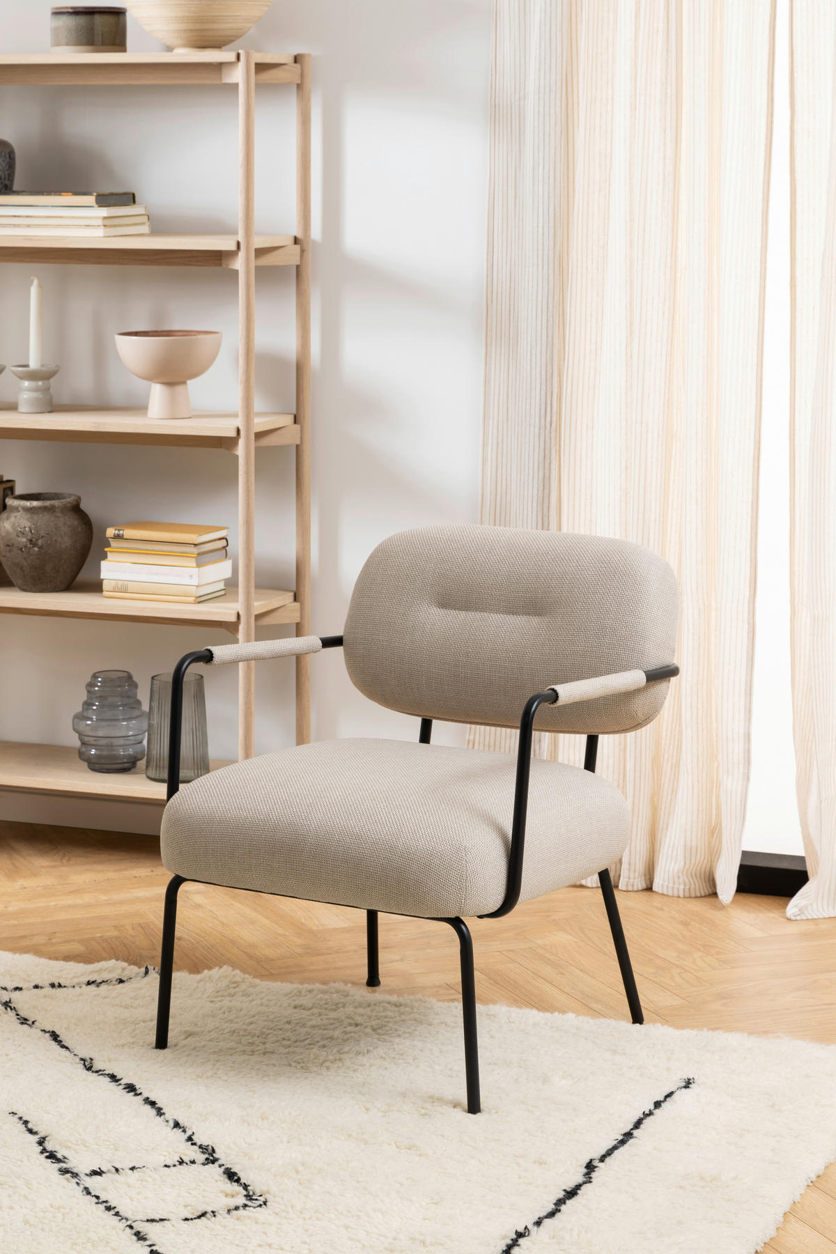 NASLANJAČ, tekstil bež  - črna/bež, Trend, kovina/tekstil (66/79,5/72cm) - MID.YOU