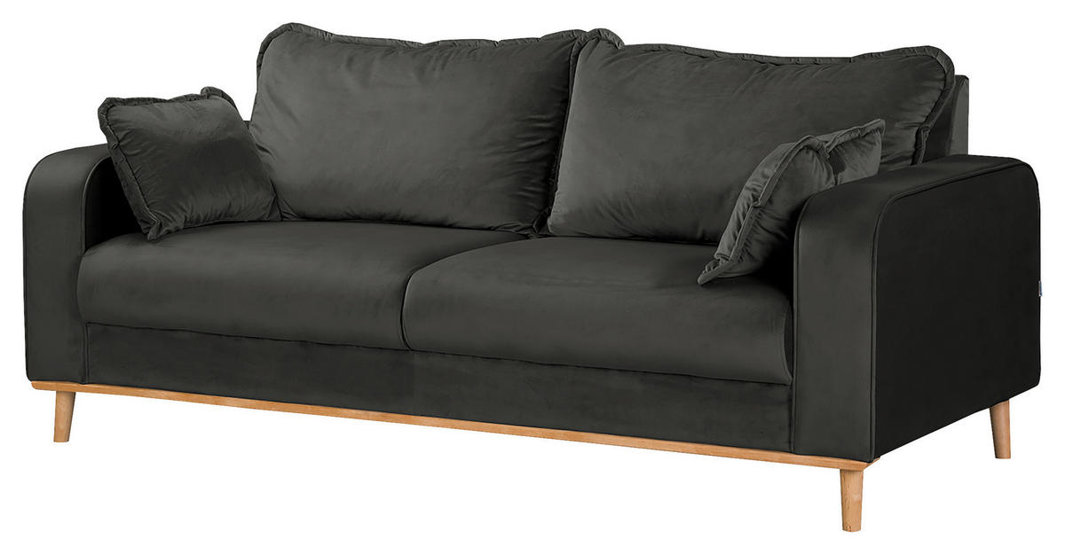 3-SITZER-SOFA Mikrofaser Dunkelgrau  - Wengefarben/Dunkelgrau, Design, Holz/Textil (193/86/87cm) - Livetastic