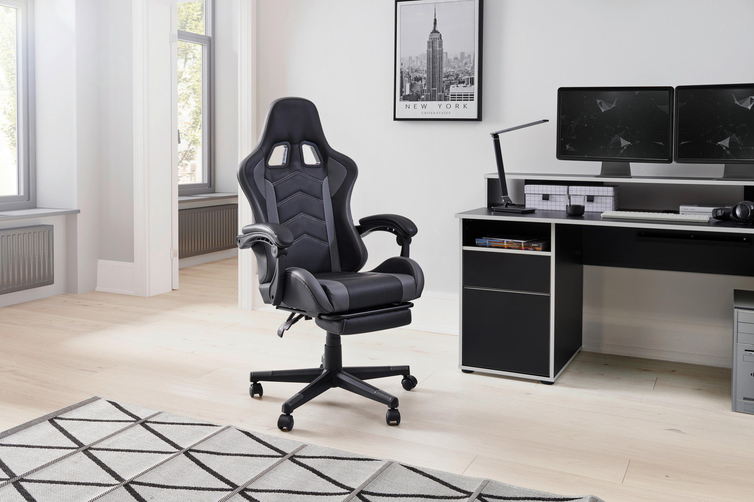 GAMINGSTUHL Grau, Schwarz Metall, Kunststoff, Textil   - Schwarz/Grau, LIFESTYLE, Kunststoff/Textil (64/124-134/70cm) - MID.YOU