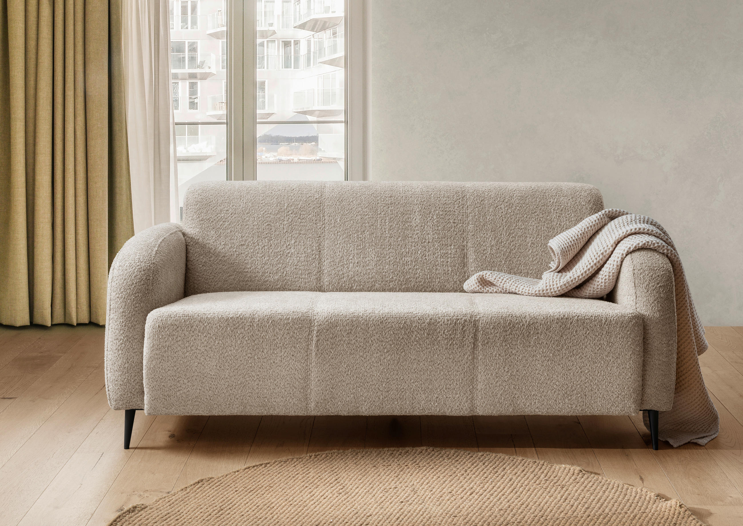 3-SITZER-SOFA in Bouclé Beige - Beige/Schwarz, Modern, Textil/Metall (180/76/90cm) - Livetastic
