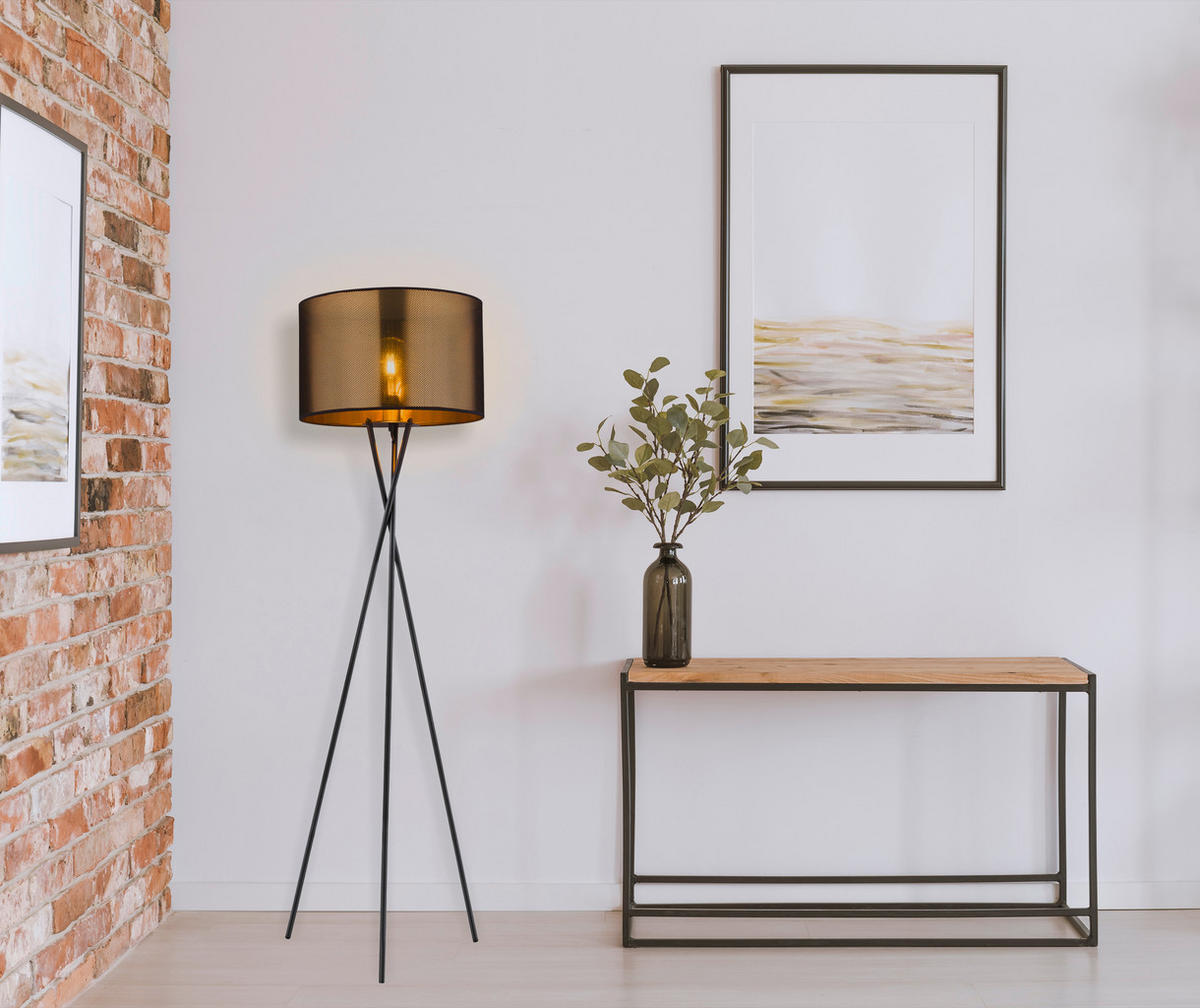 STEHLEUCHTE - Goldfarben/Schwarz, Design, Kunststoff/Textil (48,5/159cm) - Globo