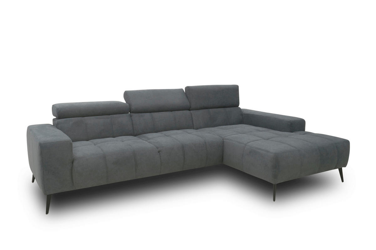 ECKSOFA TRENTO Dunkelgrau Mikrofaser  - Dunkelgrau/Schwarz, MODERN, Textil/Metall (287/175cm) - MID.YOU