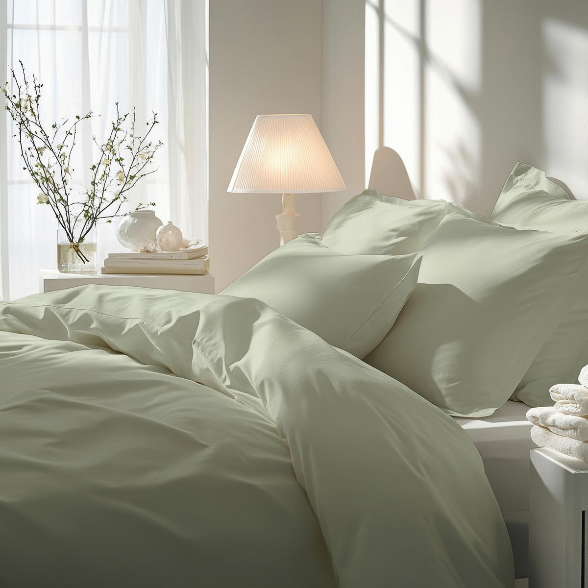 BETTWÄSCHE 3-teilig Satin 200/200 cm  - Hellgrün, Basics, Textil (200/200cm) - Florella
